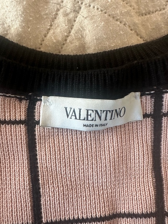 Valentino Pink and Black Grid Windowpane Knit Long Sleeve Crop Sweater Top - Picture 3 of 3